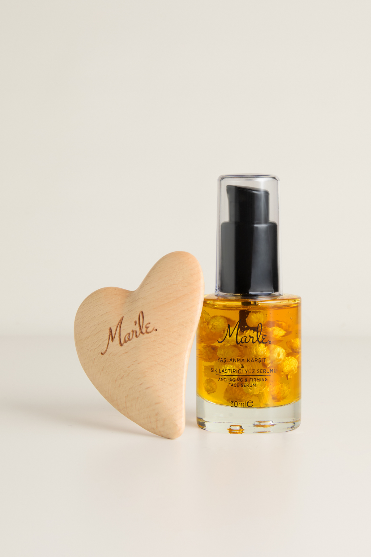 Mar'le Doğal Lifting Etkili Serum & Ahşap Yüz Masaj Aleti