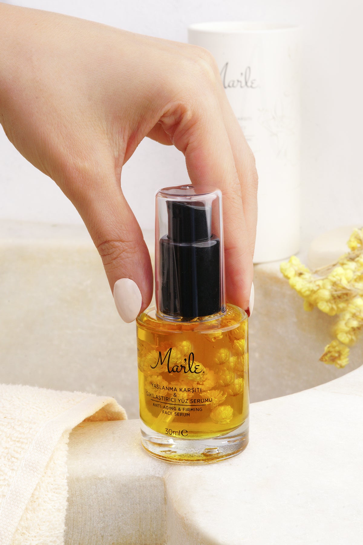 Mar'le Doğal Lifting Etkili Serum & Ahşap Yüz Masaj Aleti